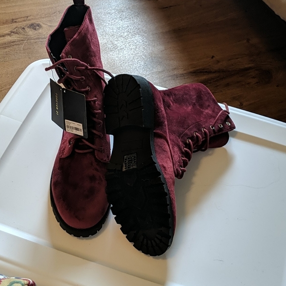 COPY - Burgandy Suede Tie up Combat Boots - Picture 3 of 4